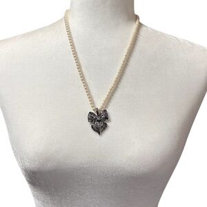 Vintage Avon Marcasite Bow Pendant and Pearl Necklace